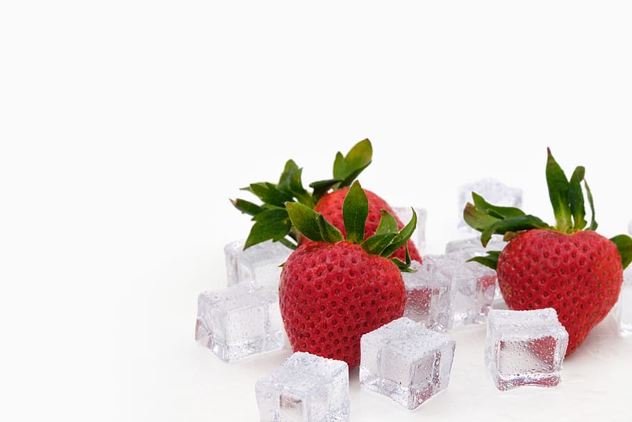 strawberries, ice, ice cubes, cool, fresh, fruits, fruit, food, eat, delicious