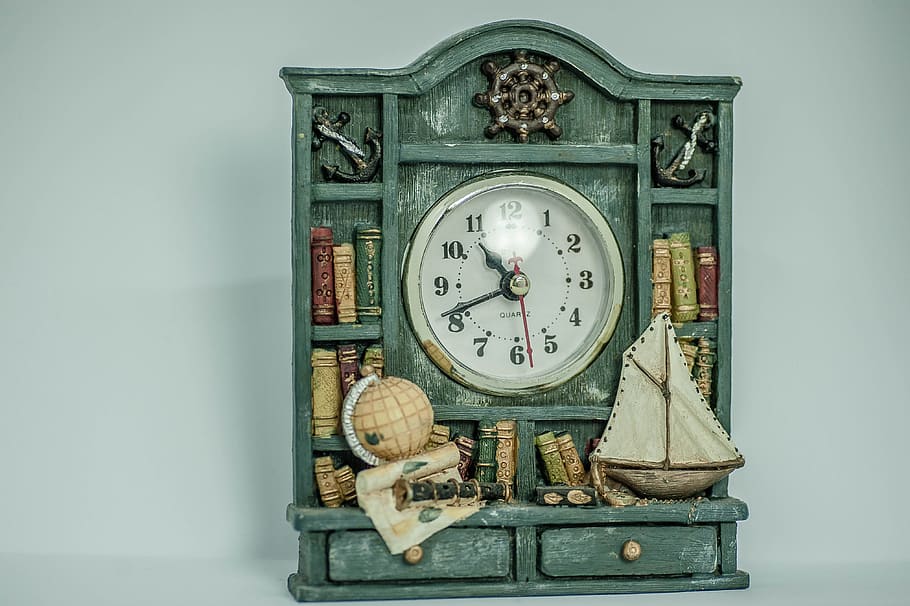 old, clock, books, antique, globe, sailing vessel, chest of drawers, time, wall - building feature, accuracy