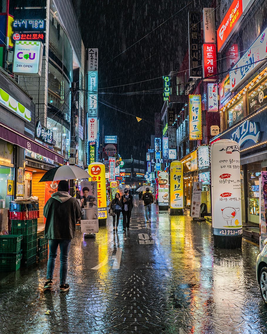 streets, neon, cyberpunk, seoul, korea, night, street, city, urban, lights