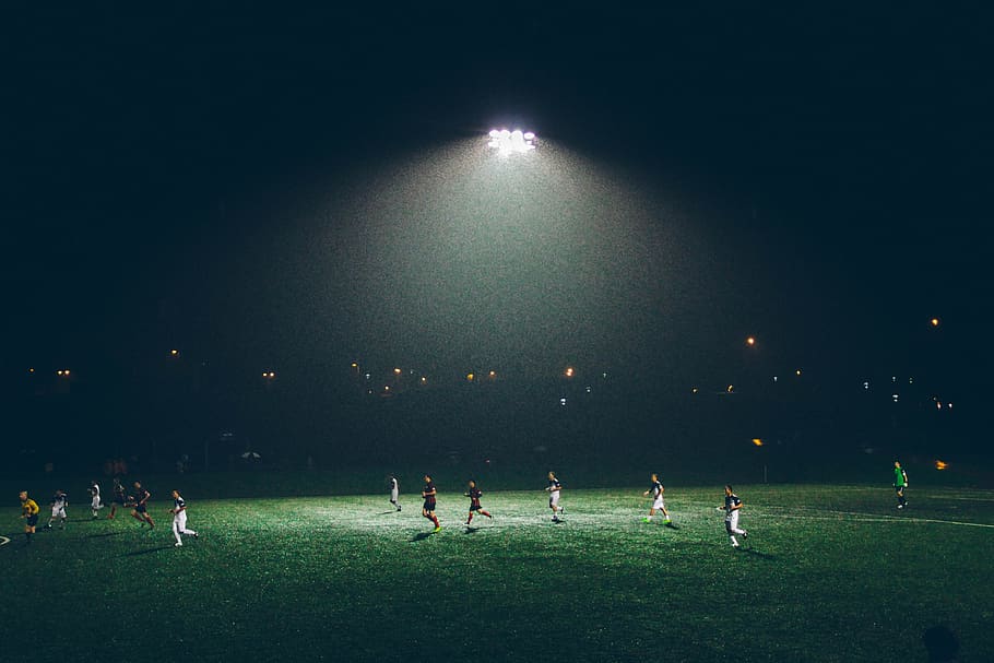 soccer, game, match, night, floodlight, lamp, football, team, competition, field