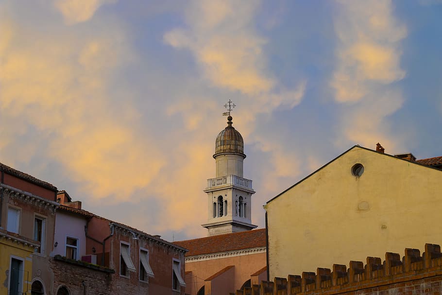 venecia, iglesia, cielo, nubes, viajes, italia, edificios, ciudad, arquitectura, tejados