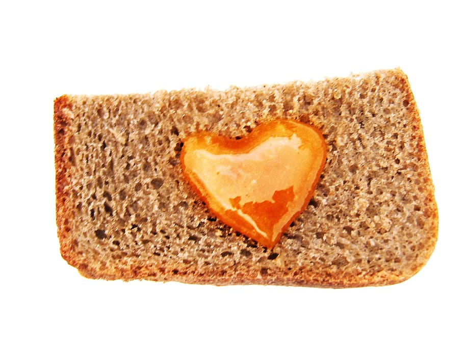 pan, miel, corazón, blanco, aislado, objeto, panadería, horneado, alimentos, harina