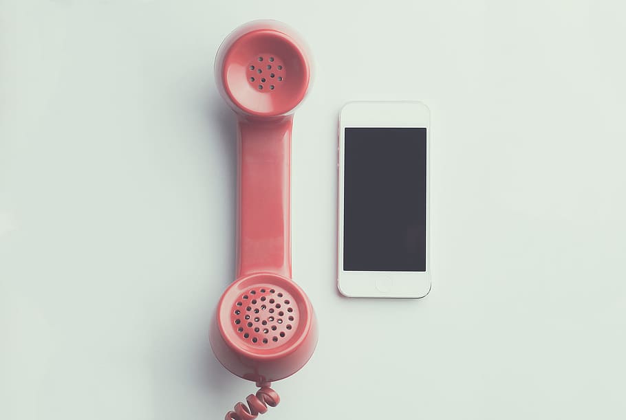 teléfono rojo, retro, iphone, tecnología, ios, vintage, teléfono, alambre, cable, boquilla