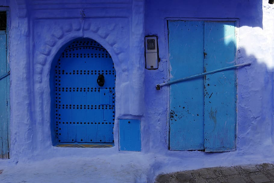 Maroko, biru, pintu, desa, rumah, afrika utara, Arsitektur, jalan masuk, struktur yang dibangun, eksterior bangunan