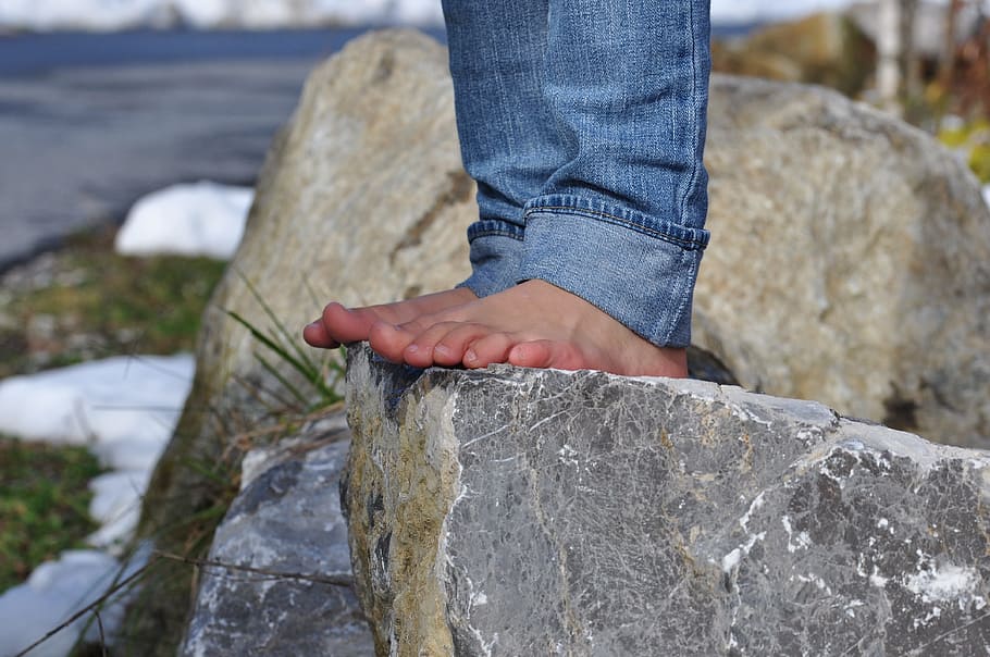 barefoot, rock, rocky, stone, nature, tough, hard, human body part, one person, rock - object