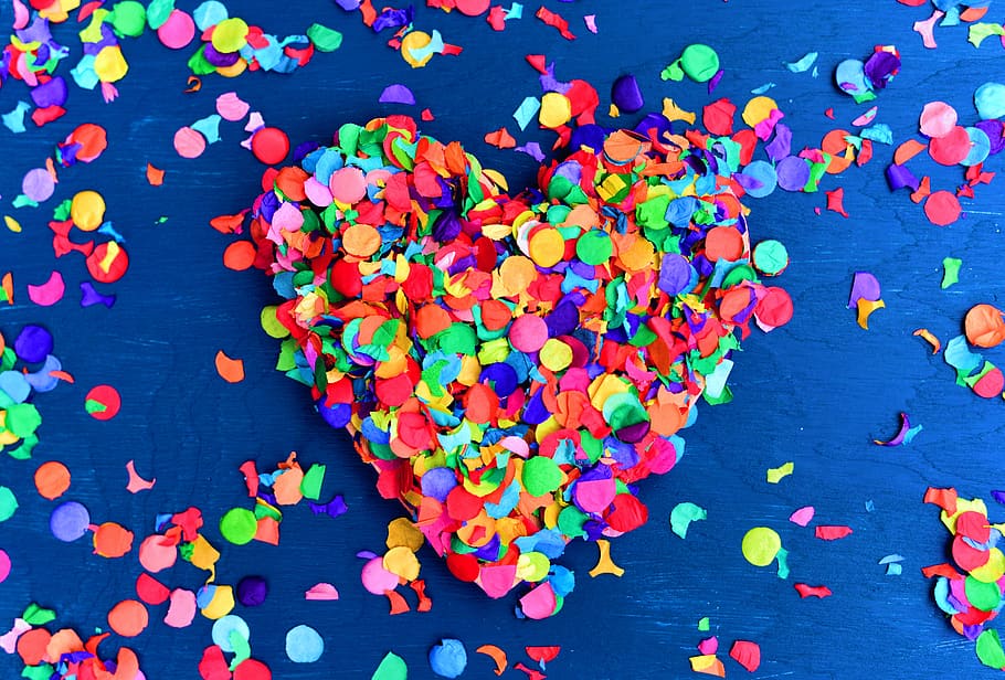 confetti, hati, warna-warni, ulang tahun, dekoratif, cinta, selamat, hari valentine, persahabatan, simbol