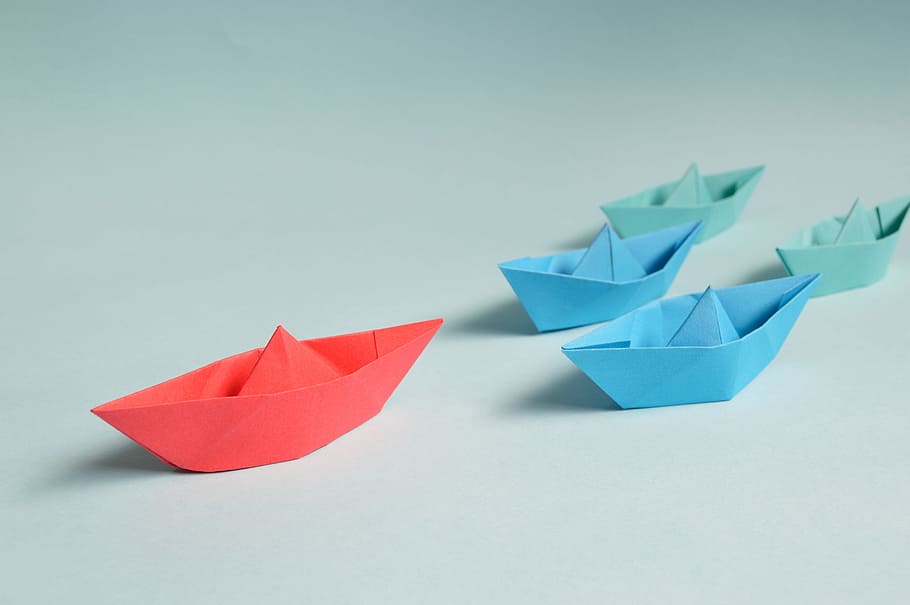 boat, paper, toy, orange, white, play, miniature, blue, paper boat, studio shot