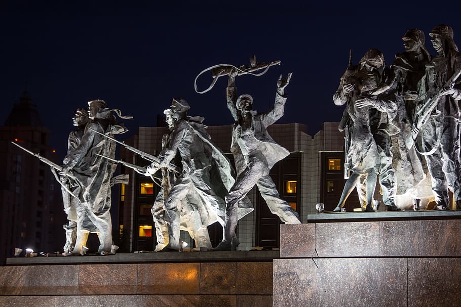sculptures, heroic, russia, petersburg, ussr, statue, armed, soldier, leningrad, history