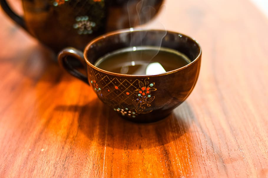cup, tea, drink, relaxation, wood - material, tea cup, mug, hot drink, table, close-up