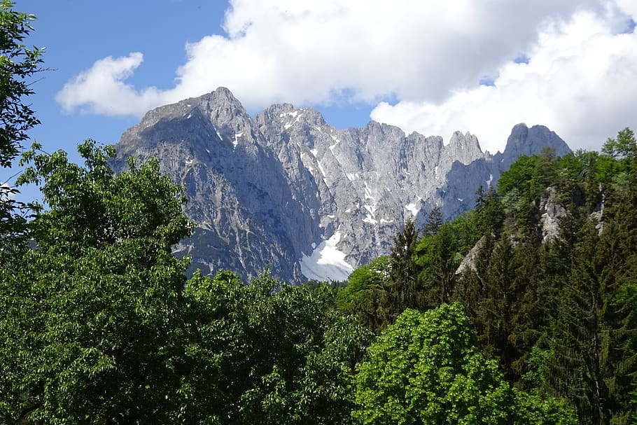 mountains, emperor, wilderkaiser, alpine, austria, landscape, kaiser mountains, panorama, mountain, tree