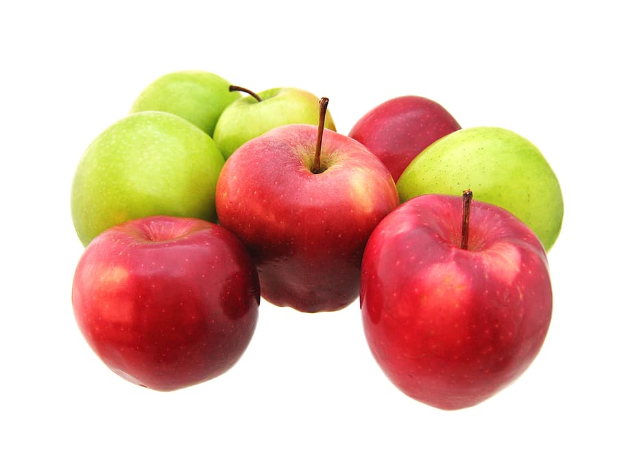 maçã, maçãs, diferente, comida, fresco, fruto, verde, grupo, saudável, isolado