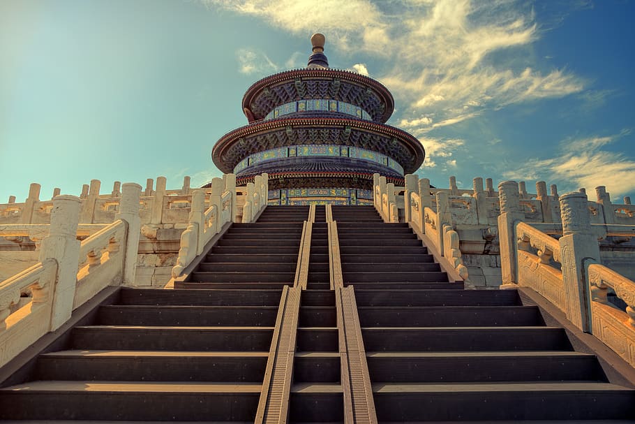 beijing, temple of heaven, stairs, temple, historically, asia, china, old, travel, symmetry