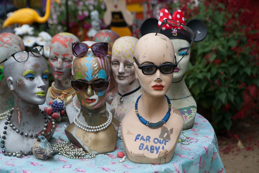 mannequin, face, head, glasses, woman, fashion, funky, heads, faces, sunglasses