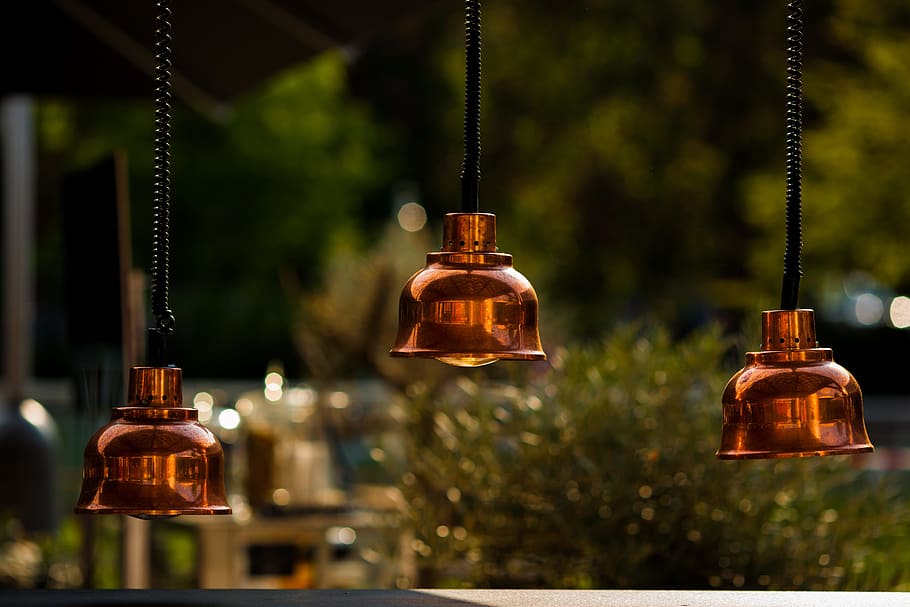 bell, sound, bokeh, restaurant, shop, red, lamp, light, hanging, illuminated