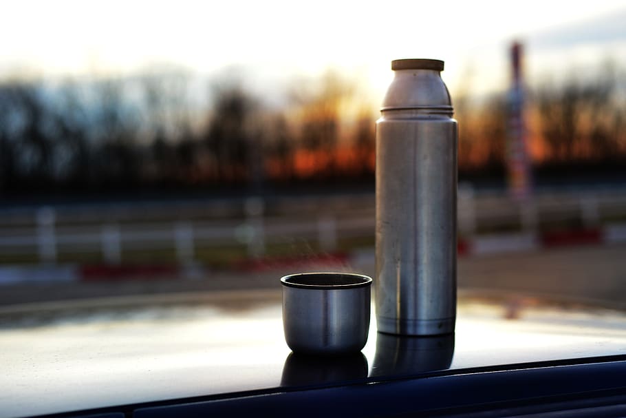 dawn, thermos, journey, calm, nature, panorama, sunrise, silence, morning, vacation
