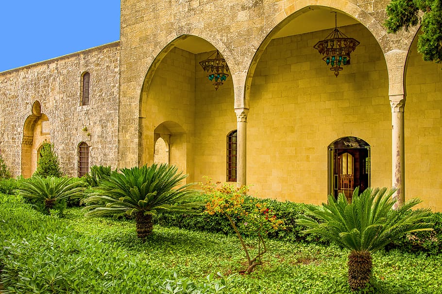 palacio, orientales, arcadas, arcos, antigua, jardín, bóveda, beit ed dine, líbano, Arquitectura