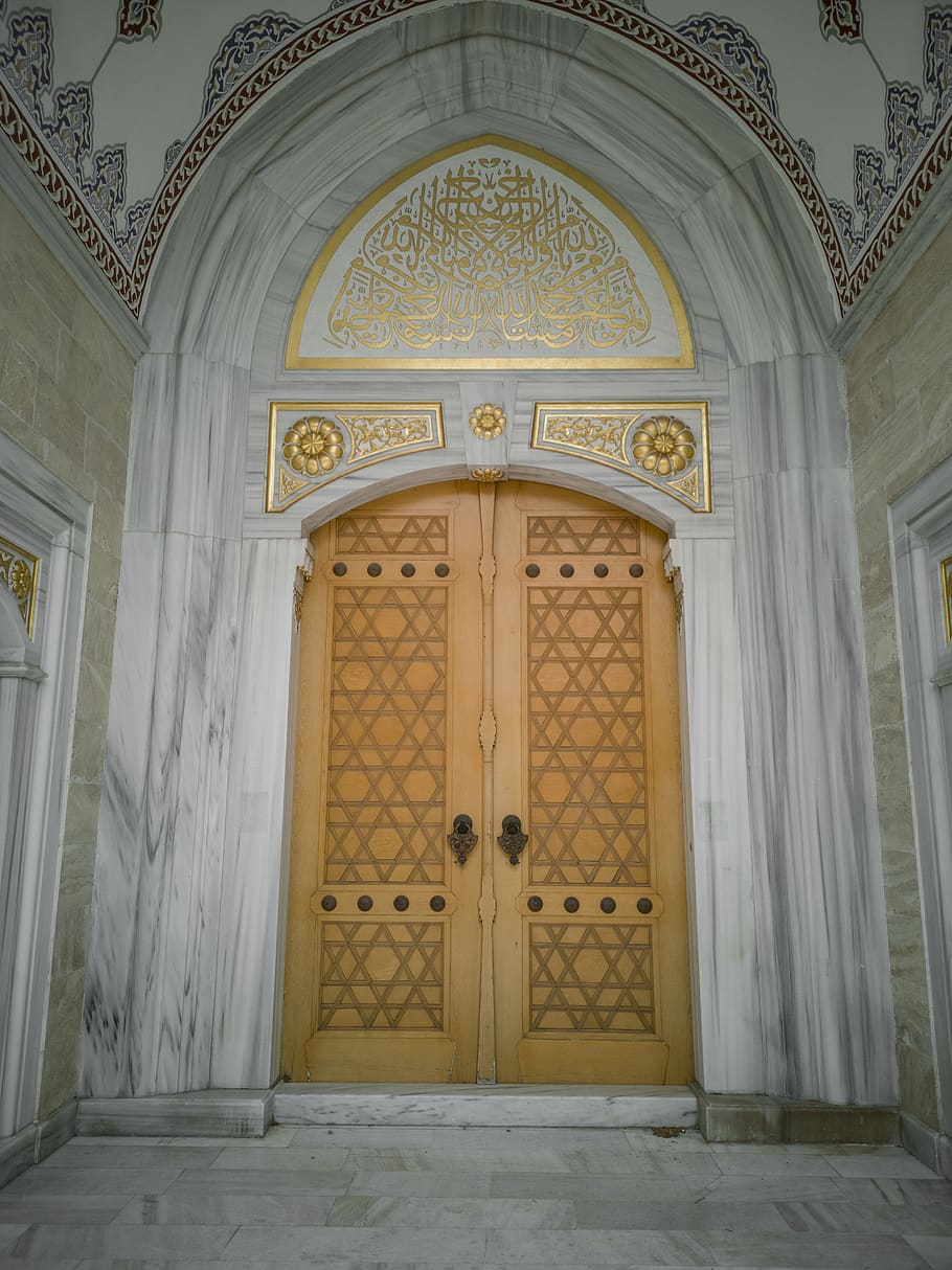 pintu, detail, cami, islam, tua, tekstur, pengantar, kayu, cantik, pola