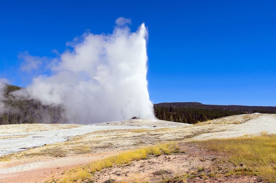yellowstone's old faithful geyser, upper, geyser, basin, yellowstone, national, park, wyoming, water, steam