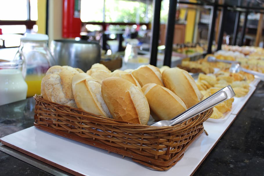 bread, basket of bread, paniere, breakfast, self service, basket, food, roll, eat, crispy