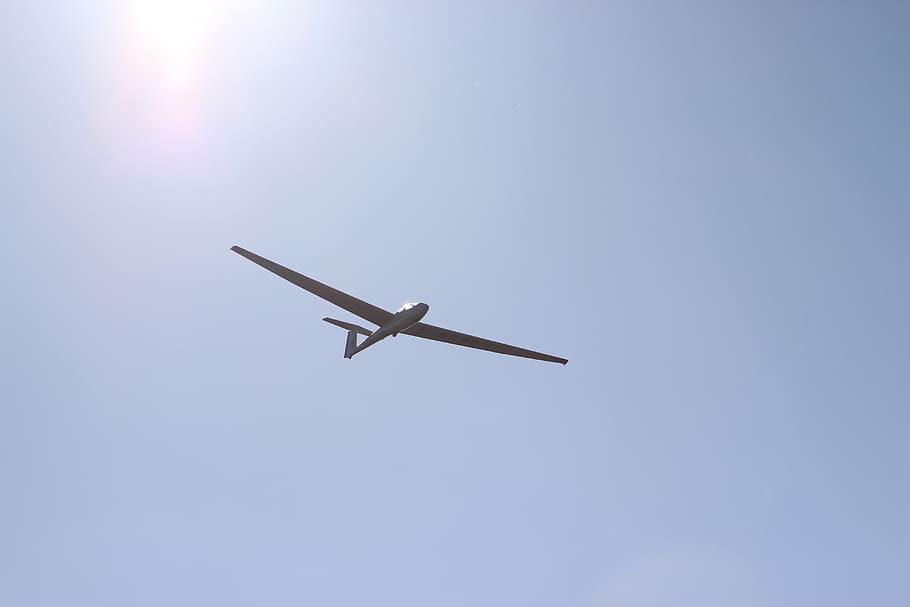 glider, dunstable downs, flight, soaring, flying, sky, air vehicle, airplane, mid-air, low angle view