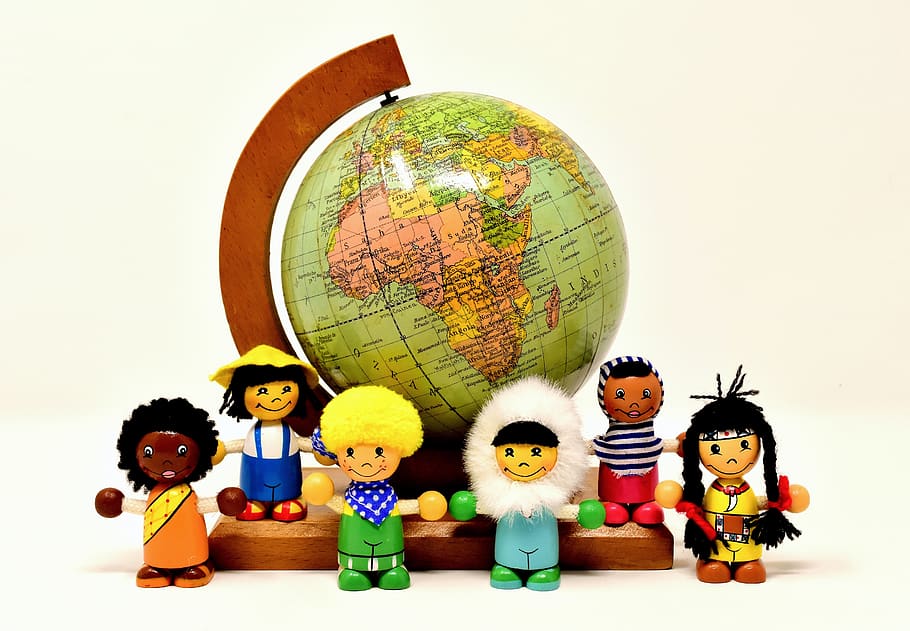 different nationalities, children, human, globe, worldwide, figures, wood, game characters, holzfigur, figure