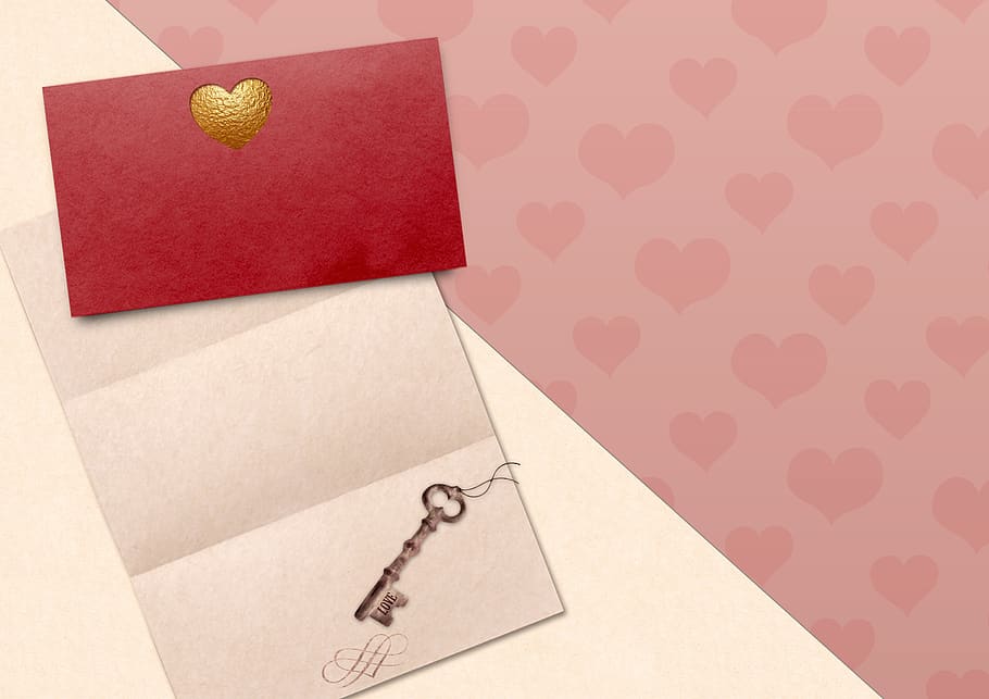 heart, paper, key, envelope, letters, valentine's day, romantic, chocolates, chocolate, ornament