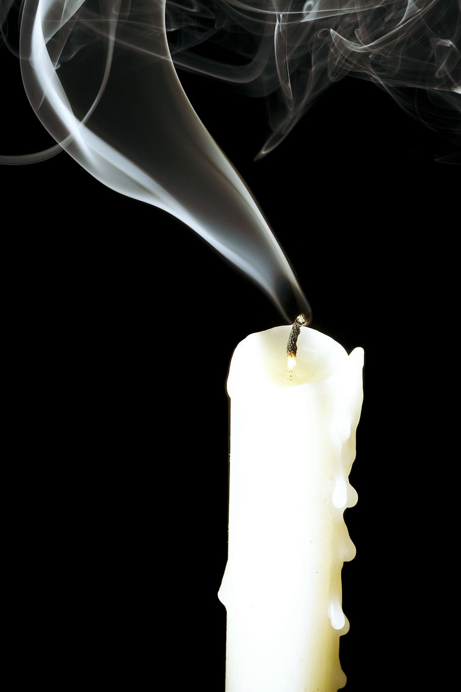 candle, wax, smoke, fire, light, burning, smoke - physical structure, flame, black background, close-up