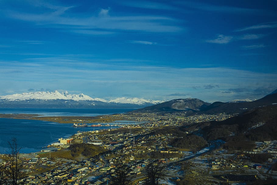 ushuaia, saluran beagle, pegunungan, patagonia, argentina, langit, gunung, air, scenics - alam, awan - langit