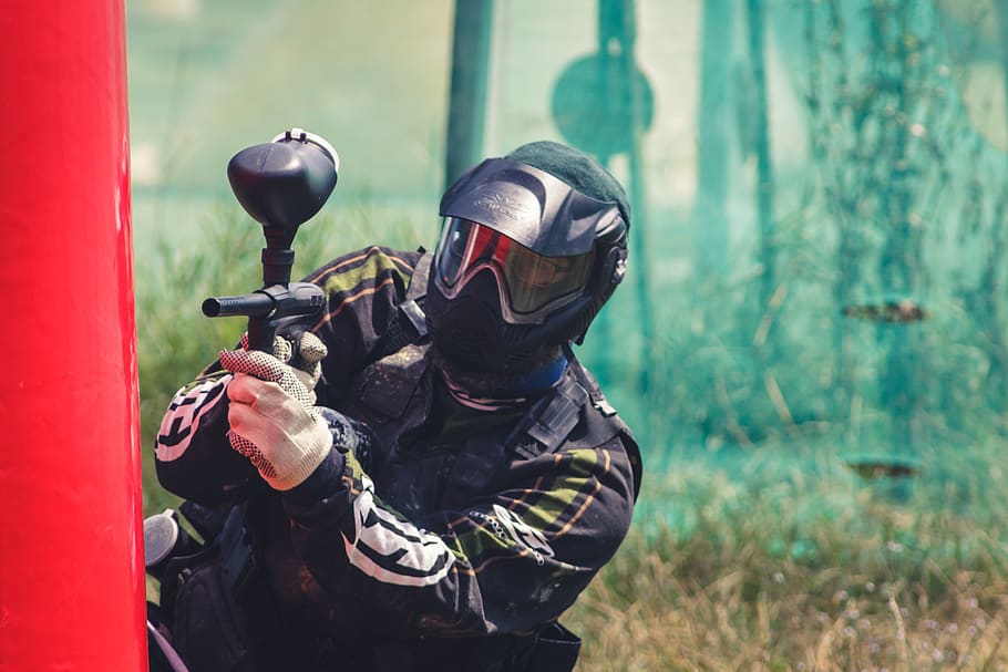 paintball, marker, weapon, play, sport, shoot, protection, fun, cover, battle