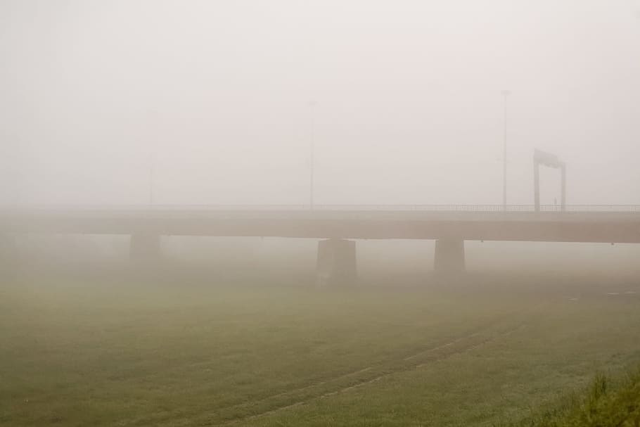 bridge, morning mist, morning, mist, autumn, early, haze, visibility, visible, mysterious