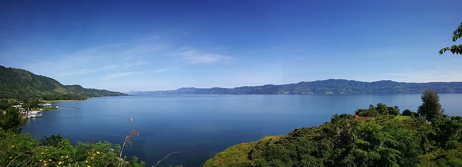 indonesia, sumatra, lake toba, panorama, water, scenics - nature, tree, sky, mountain, beauty in nature