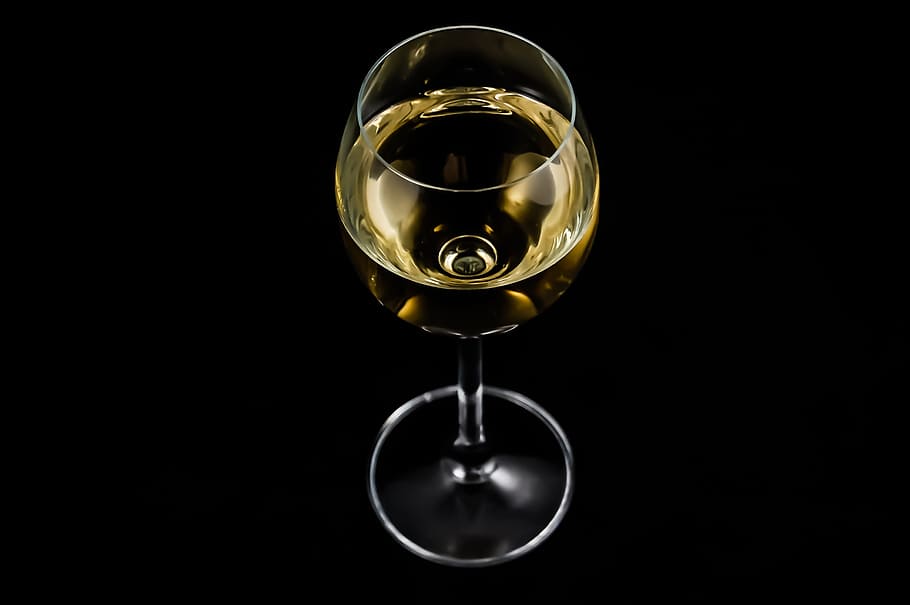 white wine, chardonnay, dark, drink, glass, white, wine, black background, studio shot, wineglass