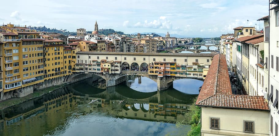 ponte vecchio, sungai arno, florence, firenze, italia, refleksi, sungai, jembatan, struktur yang dibangun, arsitektur