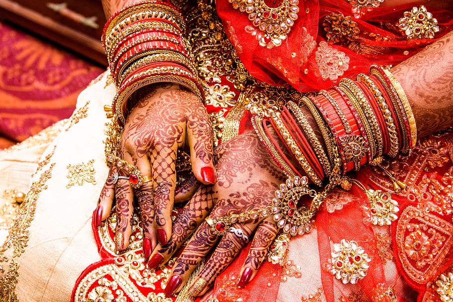 mehendi, brazaletes, boda, joyería, sari, oro, cultura, indio, lujo, celebración