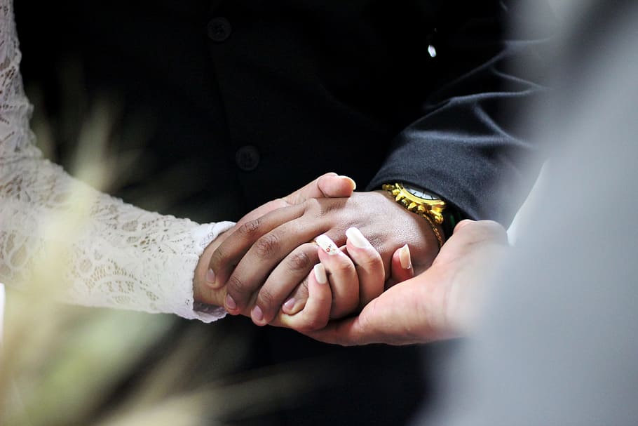berpegangan tangan, emas, arloji, orang, wanita, pria, pasangan, pernikahan, tangan, tangan manusia