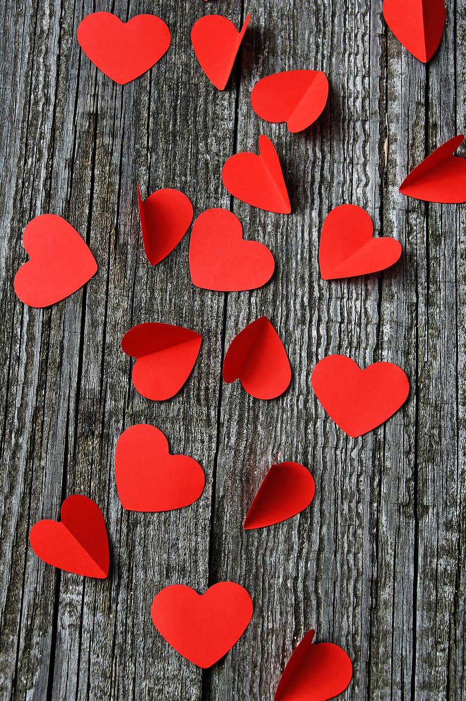 namorados, dia dos namorados, amor, vermelho, coração, android Vetor, madeira - material, diretamente acima, natureza morta, mesa