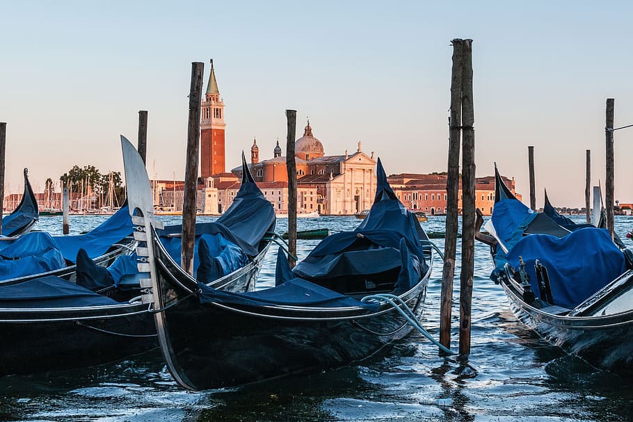 gondola, Venesia, Italia, kota, dan kota, gondola - perahu tradisional, moda transportasi, kapal laut, air, tujuan perjalanan