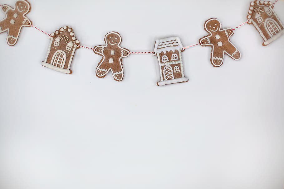 gingerbread men, houses, background, text space, border, poster, christmas, holiday, cookies, xmas