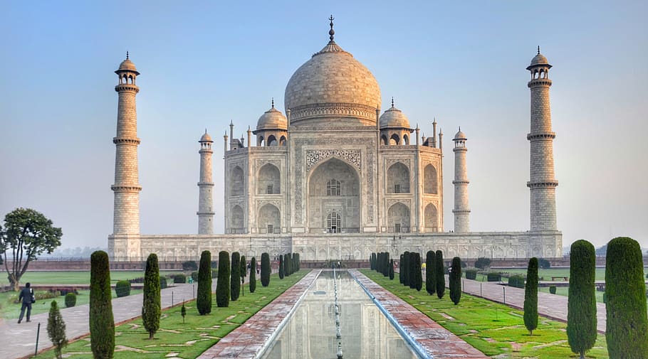 Taj Mahal, blanco marfil, mármol, Agra, India, siglo XVII, tumba, mezquita, arquitectura, religión