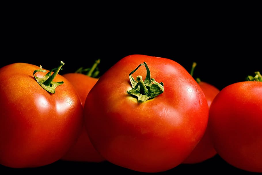 tomato, black, background, closeup, isolated, vegetarian, produce, ripe, natural, spice