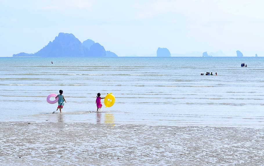 tailândia, praia, crianças, turismo, viagem, paisagem, natureza, água, cênico, cenário