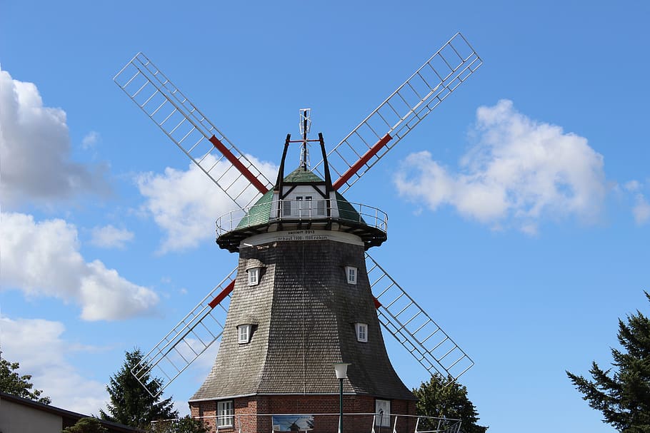 windmill, müller, mill, idyllic, old, architecture, beautiful, sky, built structure, low angle view