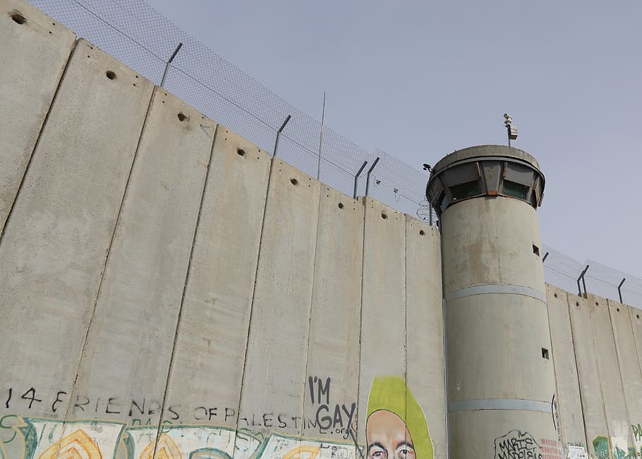 palestine, israel, bethlehem, wall, separation, border, lookout, cctv, protection, concrete