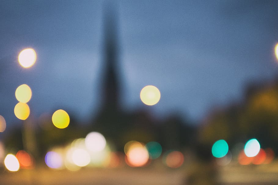 soft night lights, abstract, background, blur, bokeh, bubble, bubbles, cars, church, city