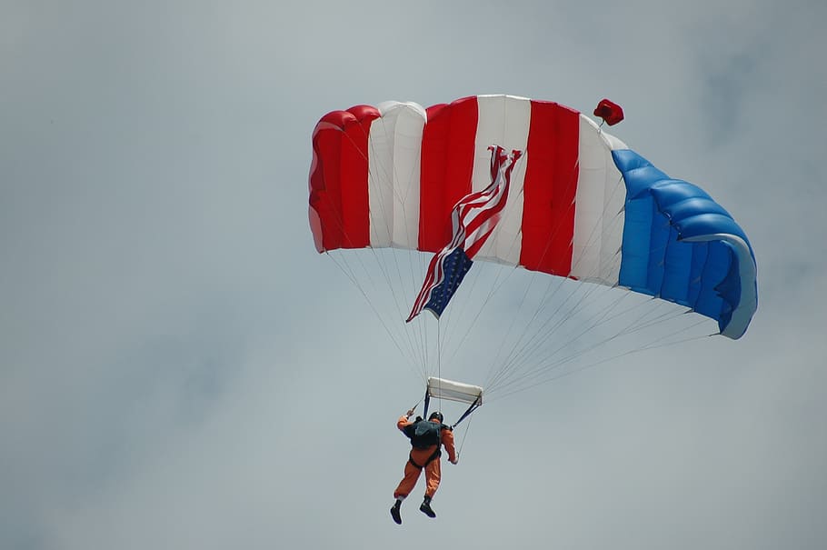 skydiver, parachute, extreme, sport, skydiving, parachuting, sky, activity, adventure, parachutist