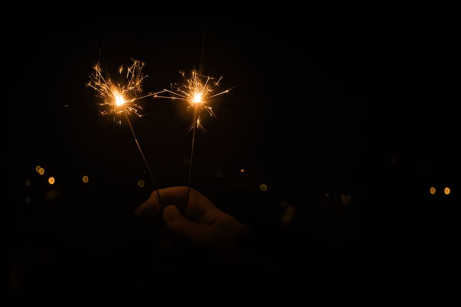 night, sparks, hand, holding, sparkler, christmas, glowing, sparkle, shiny, magic