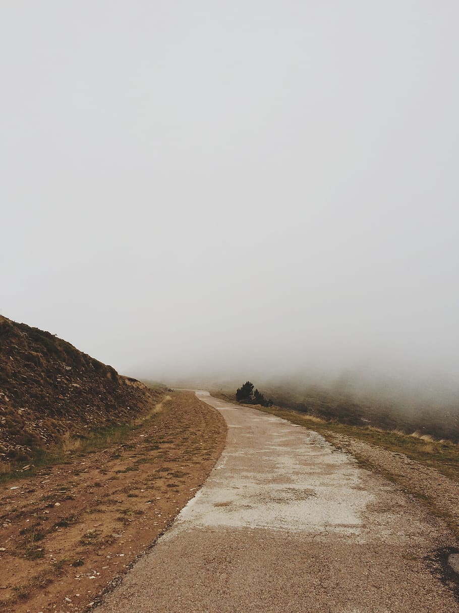 nature, road, pathway, fog, travel, adventure, the way forward, direction, environment, tranquility