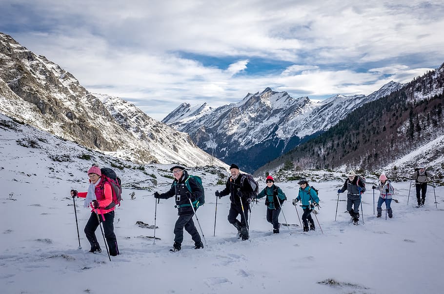 bouleste, pyrénées, mountain, snow, group, hiking, sky, winter, cold temperature, mountain range