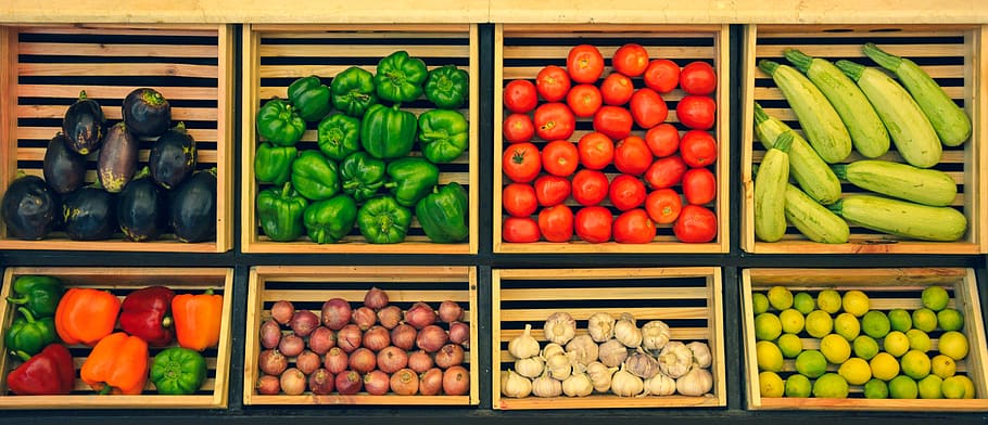 sayuran, tomat, mentimun, segar, makan, makanan, memasak, capsicum, bahan, nutrisi