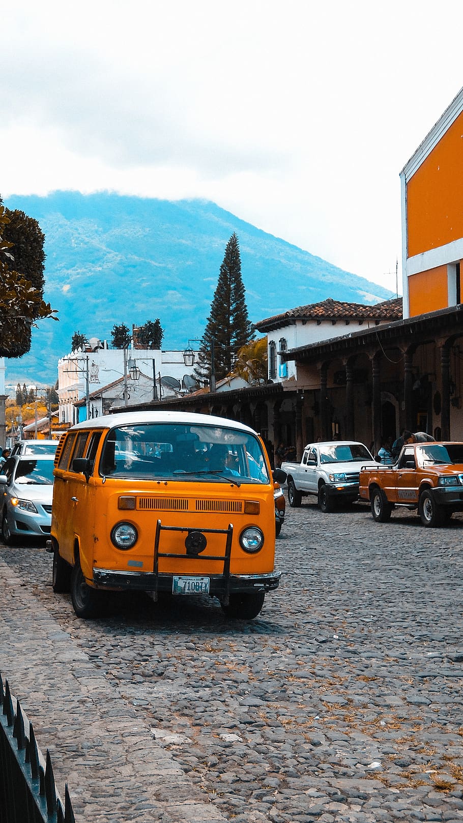hippie, van, volkswagen, ônibus, retrô, velho, antigua guatemala, guatemala, parque, central